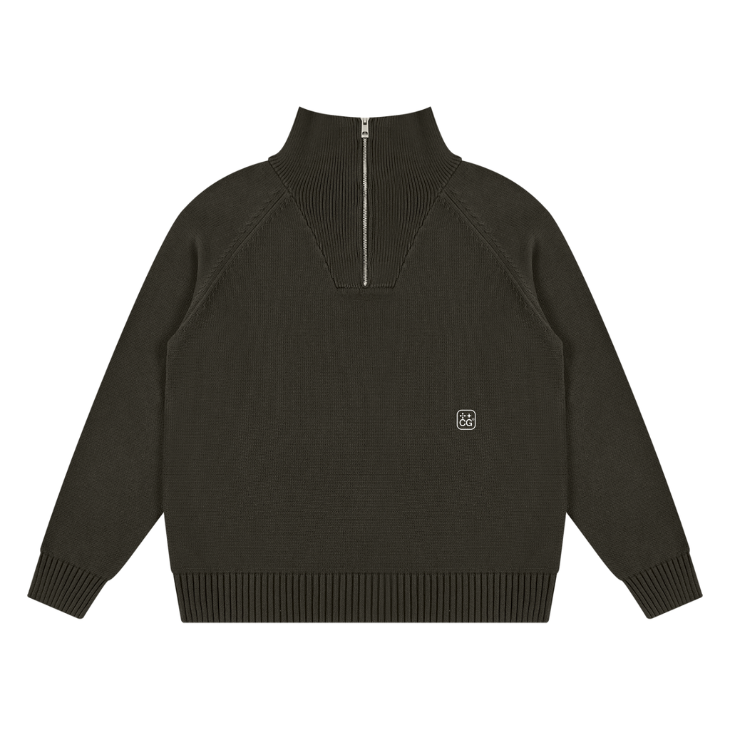Mock-Zip Pullover Sweater (Espresso)