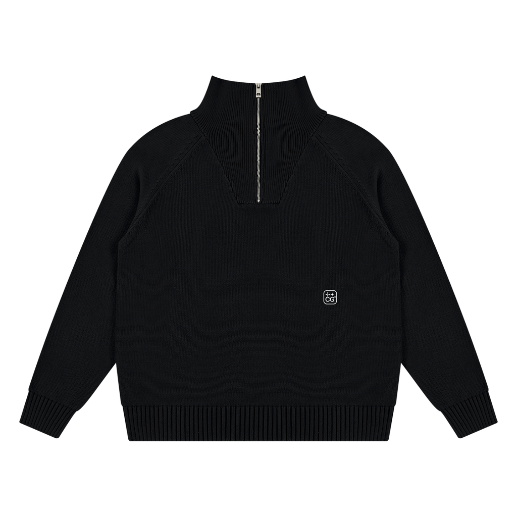 Mock-Zip Pullover Sweater (Black)