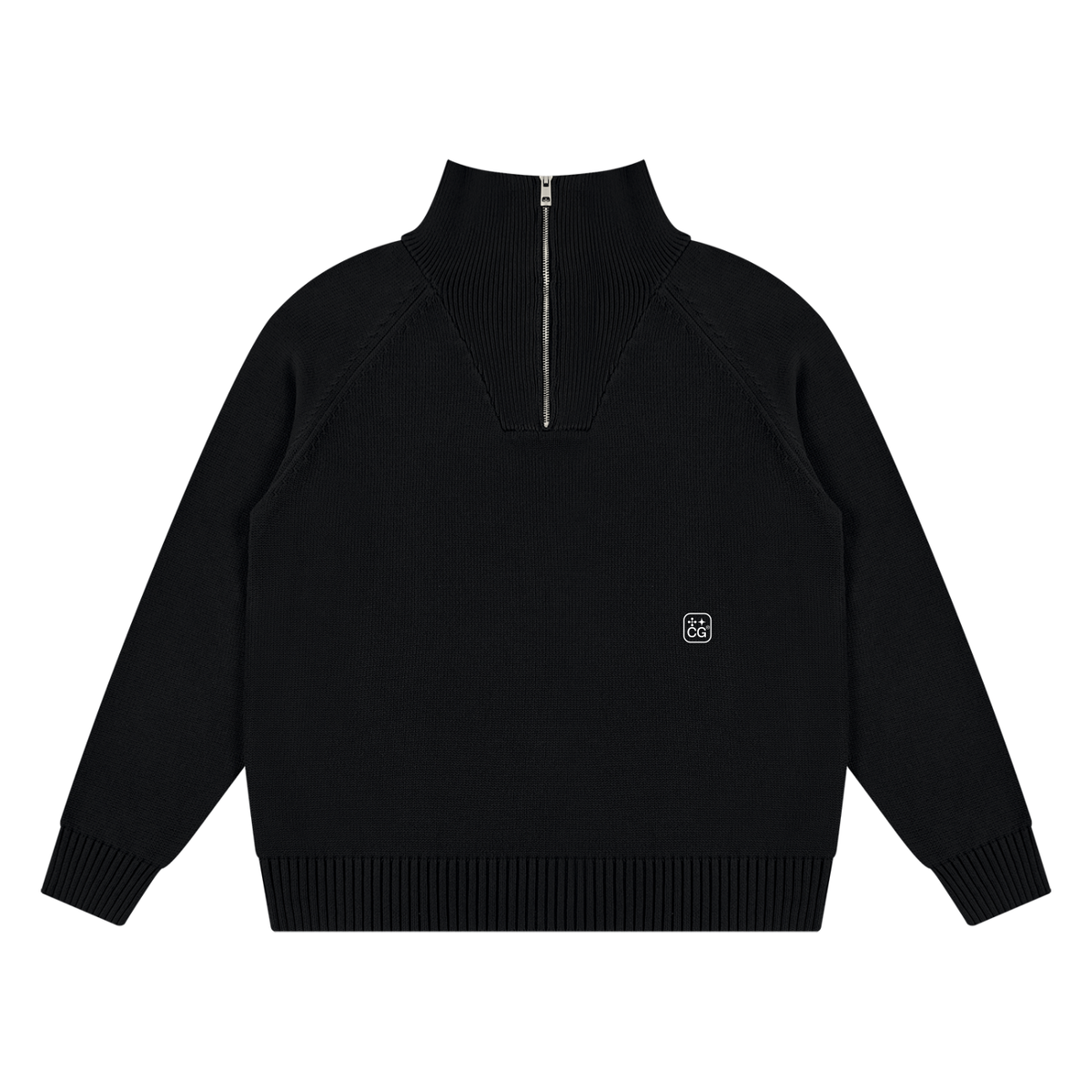 Mock-Zip Pullover Sweater (Black)