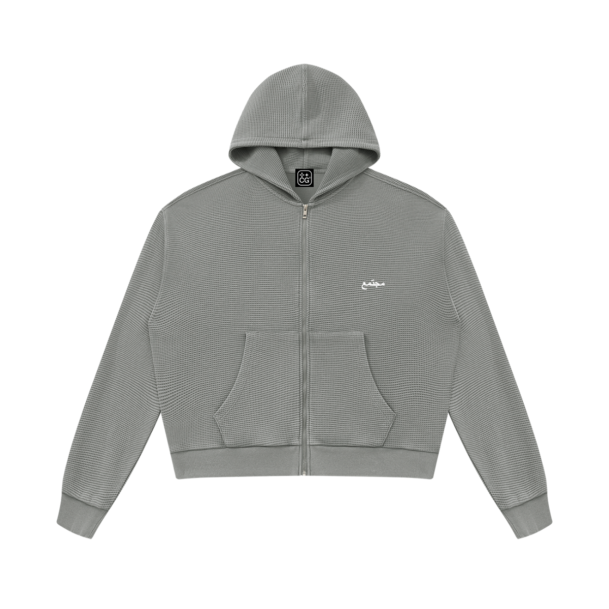 مجتمع Waffle Zip Hoodie (White Ash)