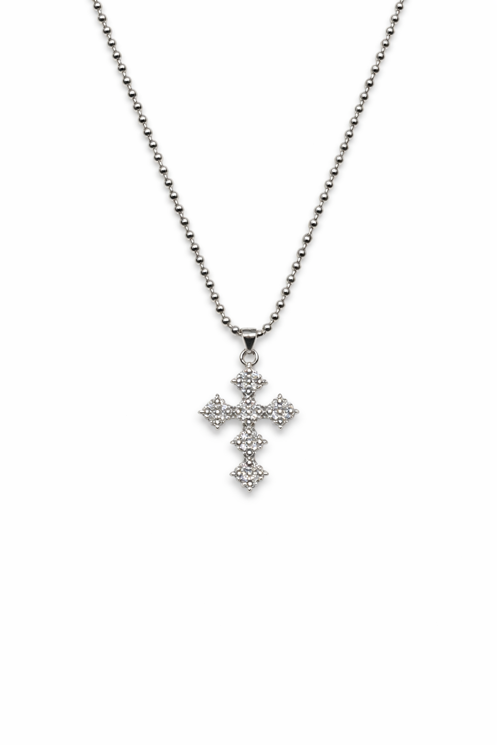 Sterling Silver Necklace, Sterling Silver Cross, Moissanite stones