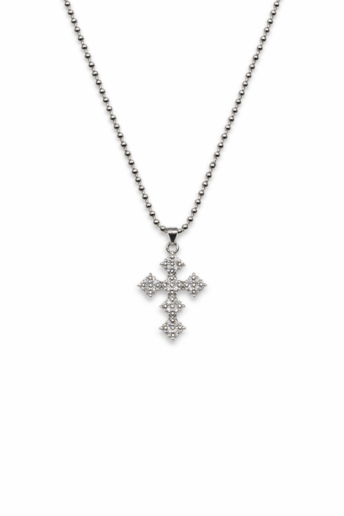 Sterling Silver Necklace, Sterling Silver Cross, Moissanite stones