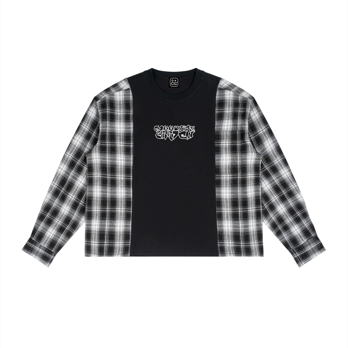 Plaid-Split T Shirt (Black)