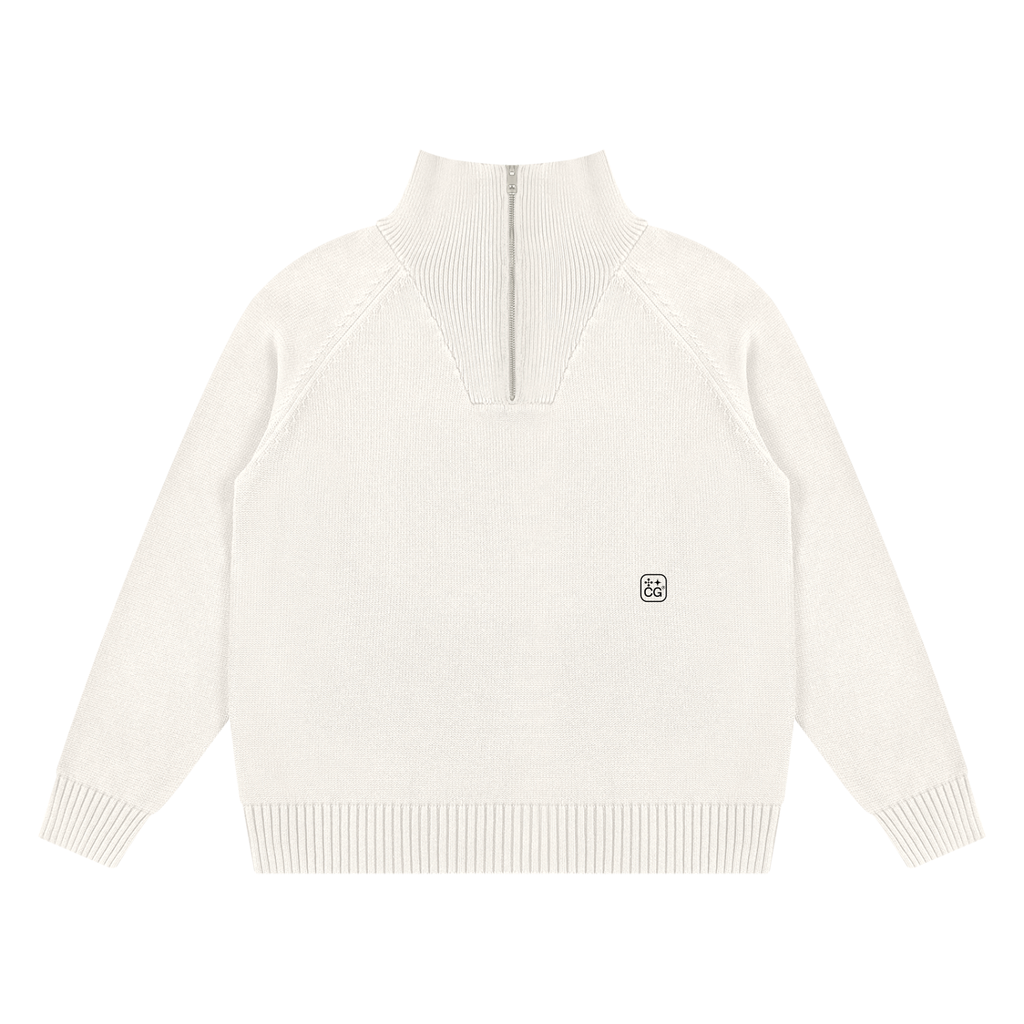 Mock-Zip Pullover Sweater (Off-White)