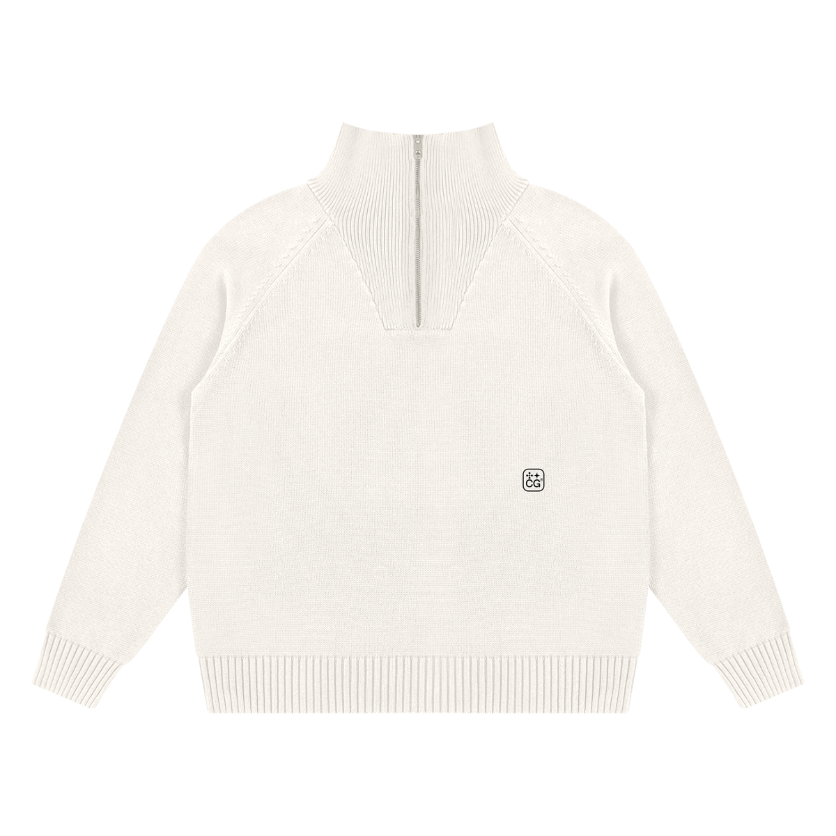 Mock-Zip Pullover Sweater (Off-White)
