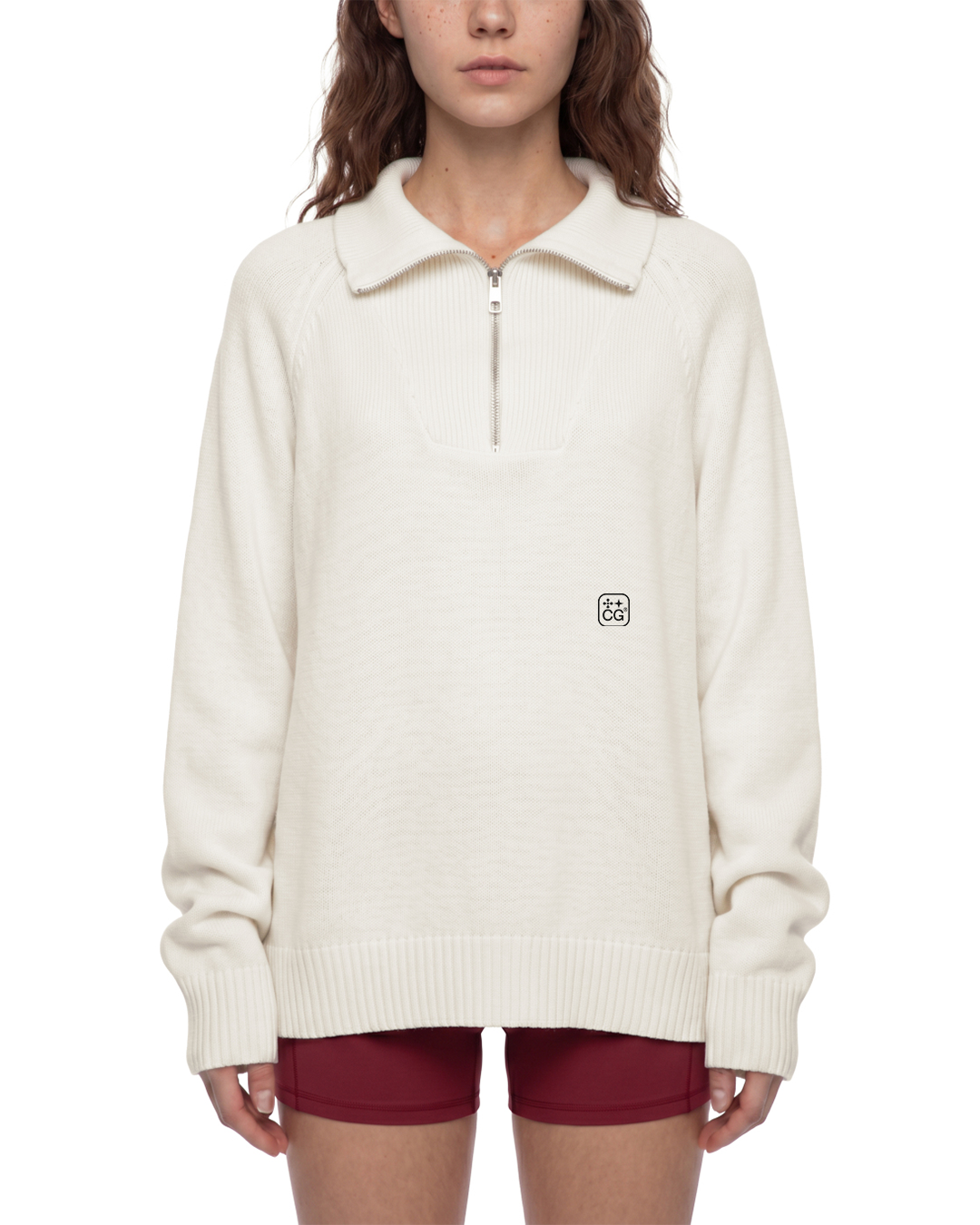 Mock-Zip Pullover Sweater (Off-White)